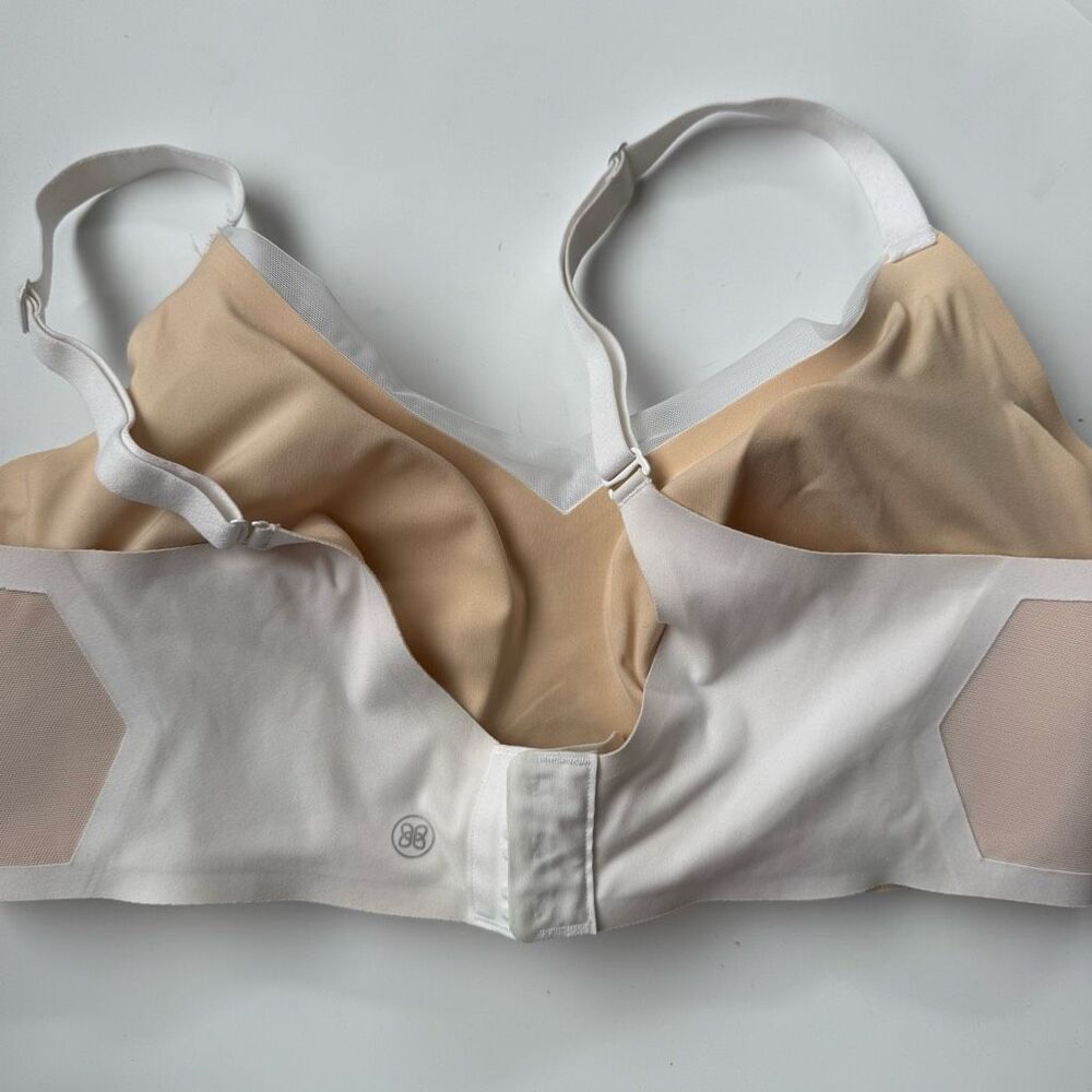 Honey love V Neck Bra Underwire Free Mesh Line Size XL Seamless Nude White - Picture 5 of 9